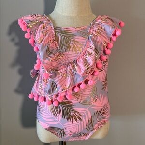 Pink and Gold Leaf Print Baby Romper. Girl Toddler 2T